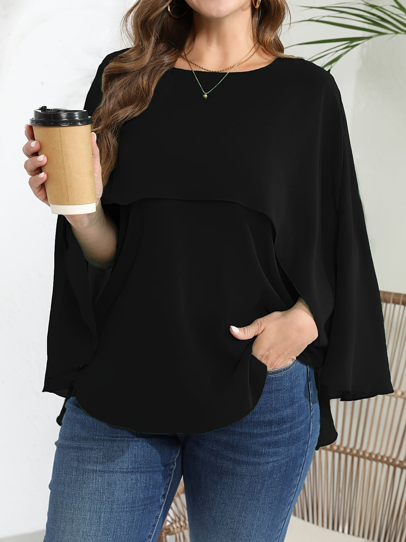 Blusa Elegante Plus Size de Malha em Camadas Coleção 2025 G2 ao G6