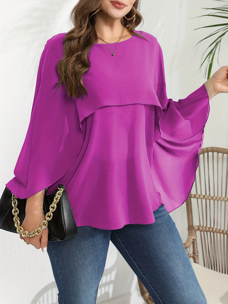 Blusa Elegante Plus Size de Malha em Camadas Coleção 2025 G2 ao G6