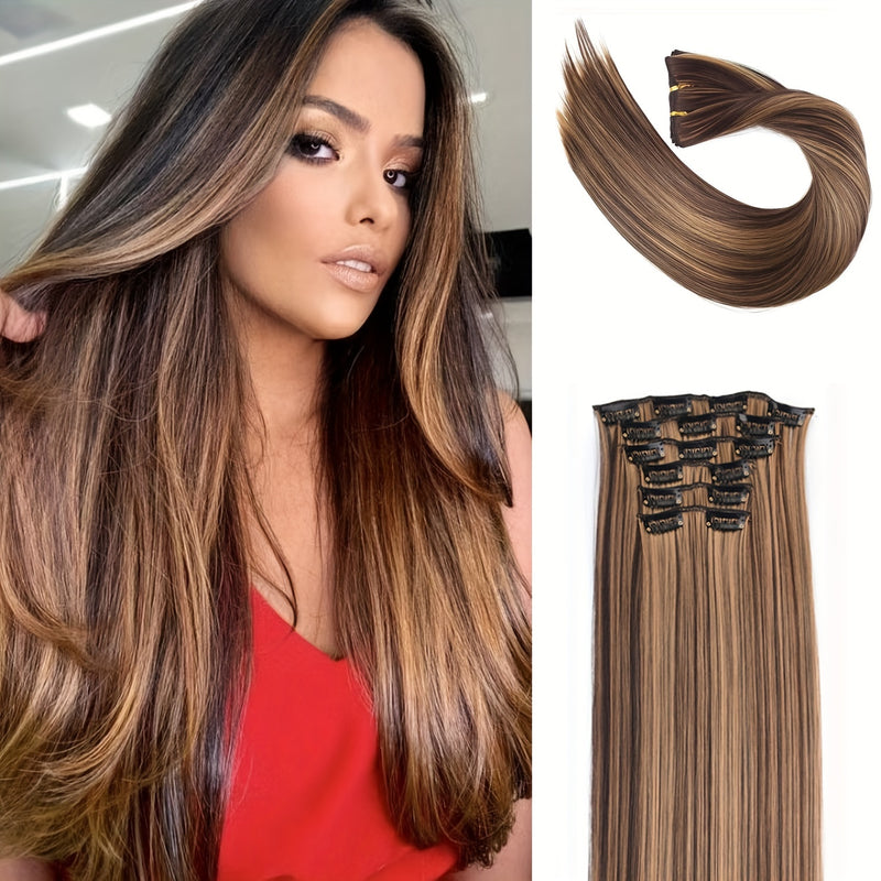 Aplique toda cabeça 16 clips Cabelo Longo e Reto de 60.96 cm para Mulheres Beautiful Girl